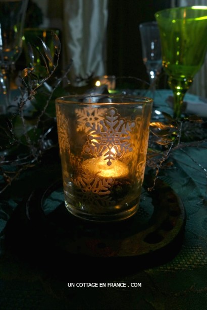 Deco table nouvel an vert et bleu nature